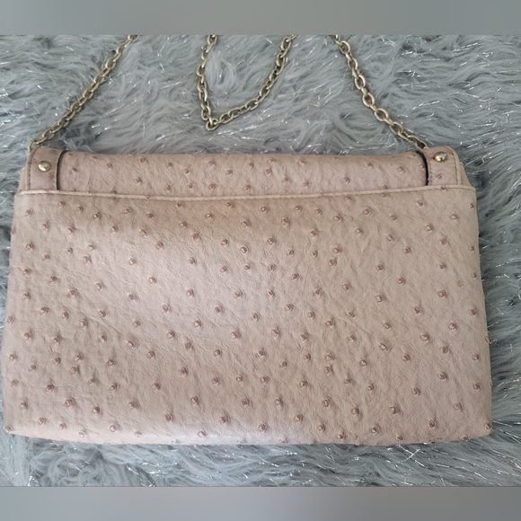 Guess Studded Faux Ostrich Pale Pink Clutch Hand Bag Chain Shoulder Strap Purse - Picture 4 of 11